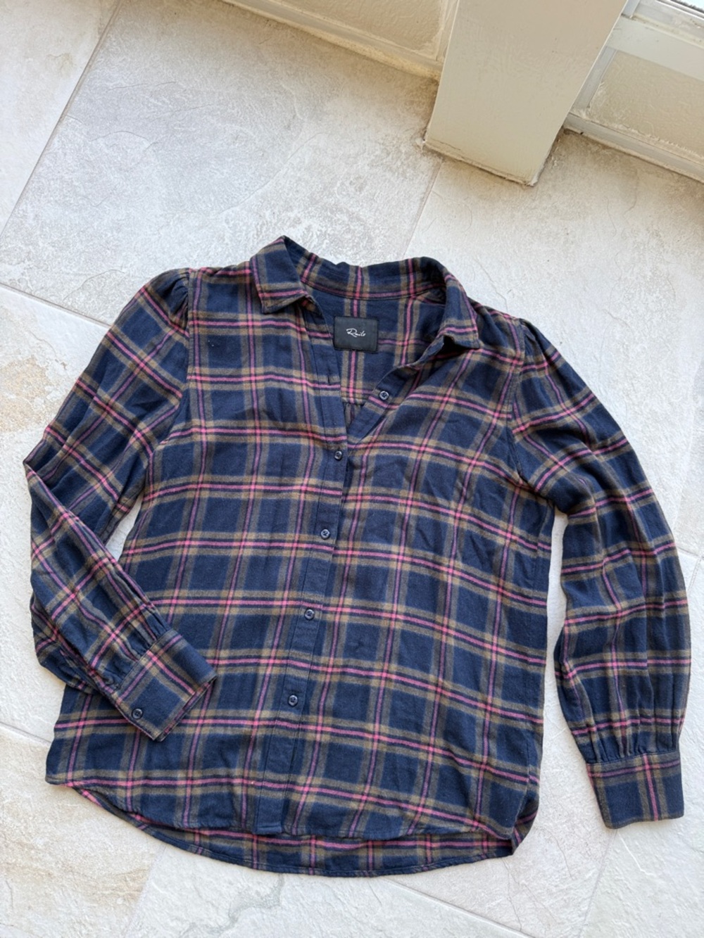 Rails Women’s Navy Plaid Shirt with Pink and Cream Stripes